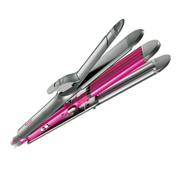 Kemei 4-in-1 Hair Straightener & Curler | Crimper, Flat & Curling Iron with Adjustable Temperature