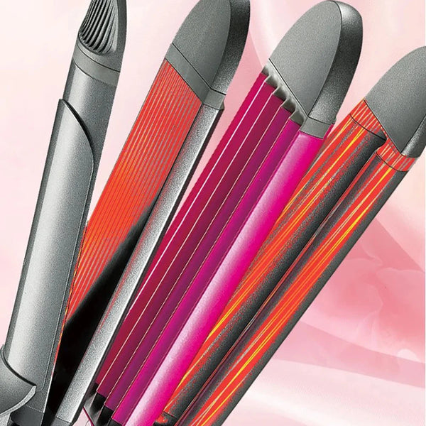 Kemei 4-in-1 Hair Straightener & Curler | Crimper, Flat & Curling Iron with Adjustable Temperature